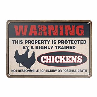 8x12 Inch Retro Metal Tin Sign Chickens Warning The Chickens Cage Rules Aluminum Sign