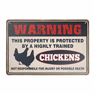 8x12 Inch Retro Metal Tin Sign Chickens Warning The Chickens Cage Rules Aluminum Sign